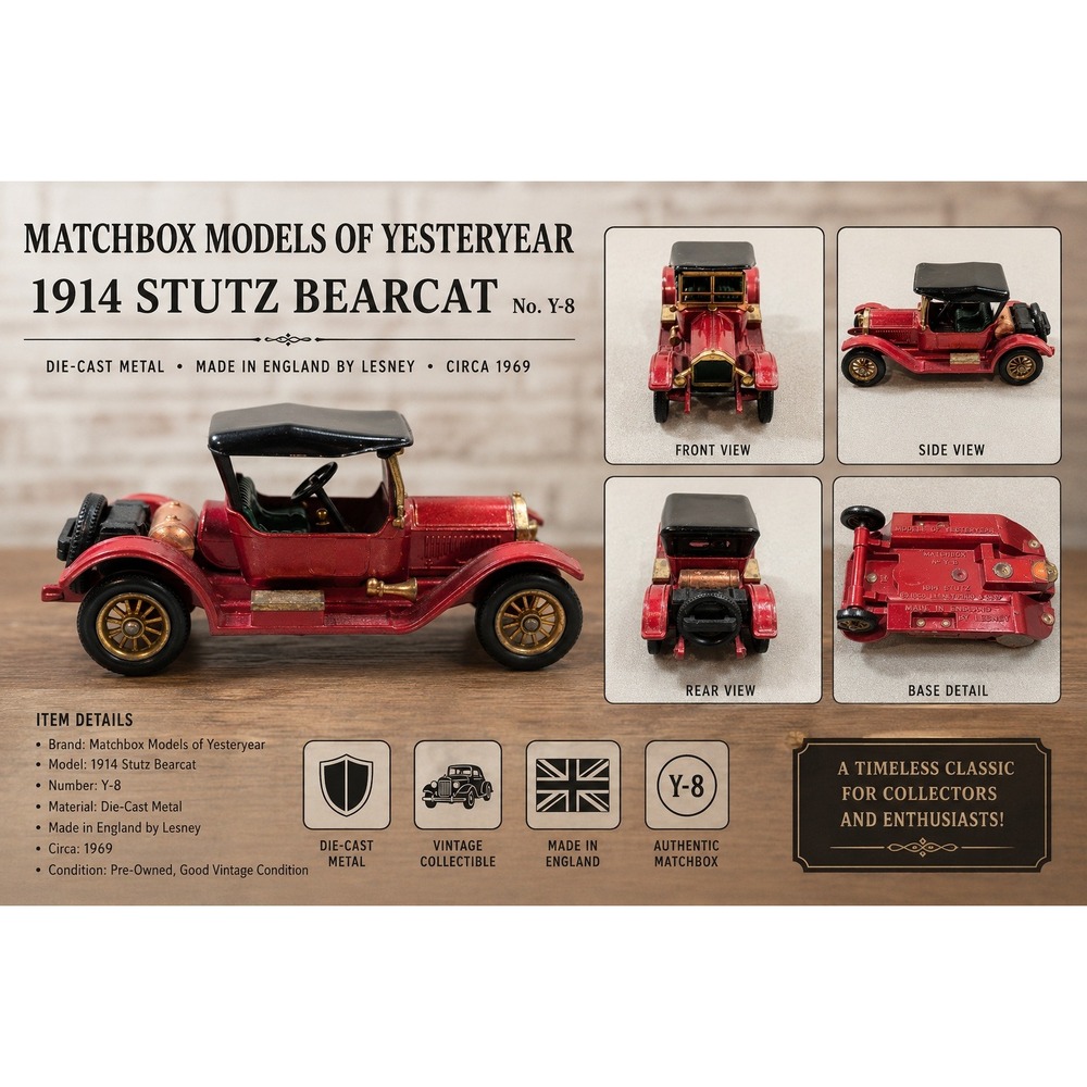 Matchbox Models‎ of Yesteryear Y-8 1914 Stutz Bearcat Red Lesney England 1969